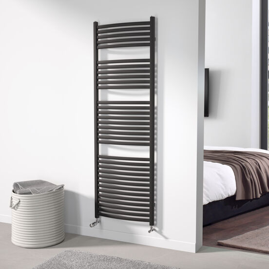 Vipera Kanza Rx enkele handdoekradiator 60 x 180 cm elektrische verwarming mat zwart zijaansluiting 926W, weerstand inbegrepen