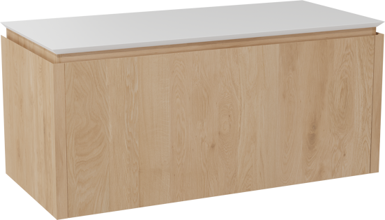 Balmani Eclips meuble salle de bains suspendu 120 x 55 cm Chêne naturelle avec Eclips tablette simple ou double en Solid Surface blanc mat