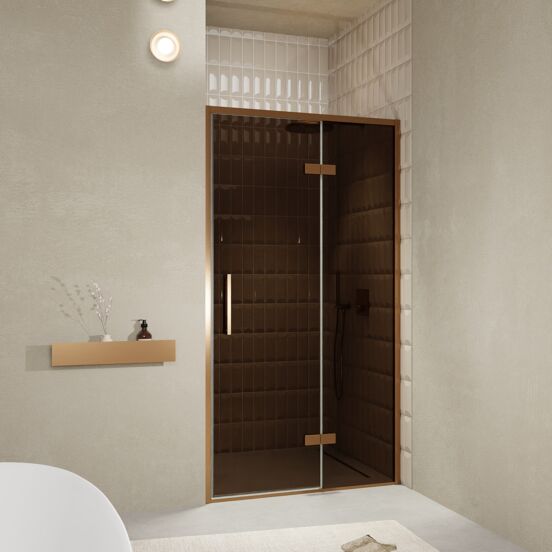 Balmani Senses Design douche draaideur rechts 120 cm x 210 cm Brons glas, Brushed Rosegold profielen, met coating