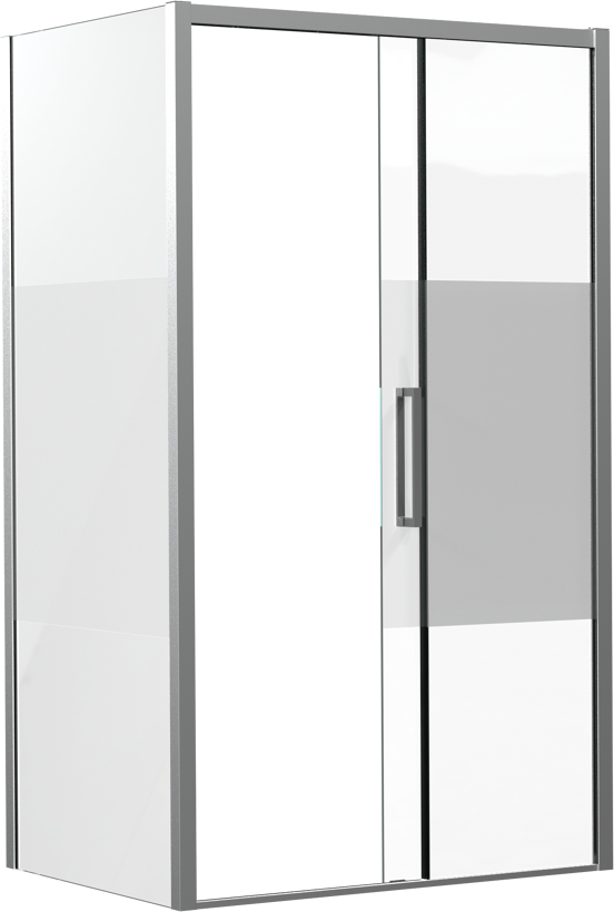 Luca Varess Senses Eckdusche: Schiebetür (rechts), fixierte Seitenwand, 120 x 90 cm, Klarglas mit mattiertem Streifen, Chrom Profil, glänzend