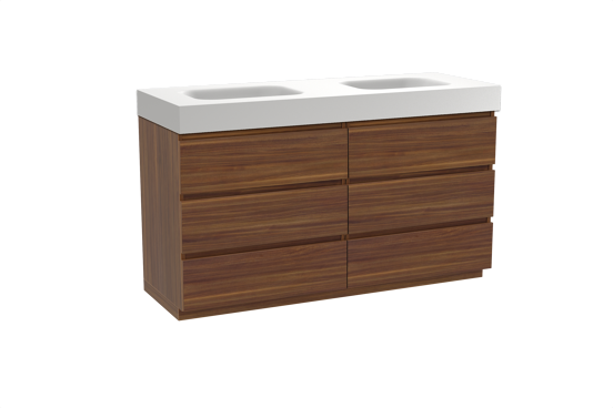 Balmani Lucida meuble salle de bains à poser 150 x 55 cm noyer américain avec Arcato double vasque en solid surface blanc mat