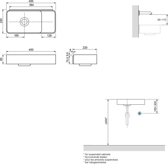 Balmani Fara zwevend toiletmeubel 45 x 22 cm amerikaanse notelaar met Fara wastafel in matte Solid Surface