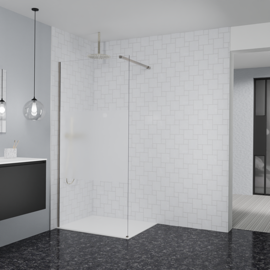 Balmani Modular douche à l'italienne: 100 x 200 cm, Verre transparent avec bande mate, avec coating, Profil Brushed CoolMetal
