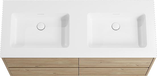 Storke Seda meuble salle de bains suspendu 130 x 52 cm chêne brut avec Mata double vasque en solid surface blanc mat