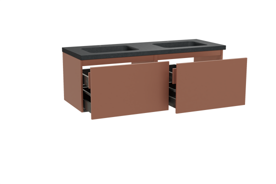 Balmani Sfera hängendes Möbelstück Set: 150 x 55 cm, Cotto, mit Napoli Doppelwaschtisch, Schwarzes Granit