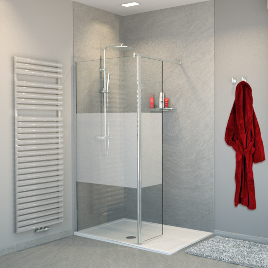 Balmani Move inloopdouche met beweegbare zijwand 90 x 200 cm helder glas met matte strook glanzend chroom profiel