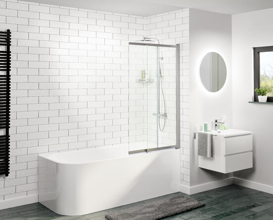 Luca Varess Vetras pare-baignoire extensible 100 cm verre transparent profilé argenté brillant