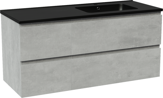 Linie Lado zwevend badkamermeubel 120 x 46 cm beton donkergrijs met Vano asymmetrisch rechtse wastafel in composietmarmer mat zwart