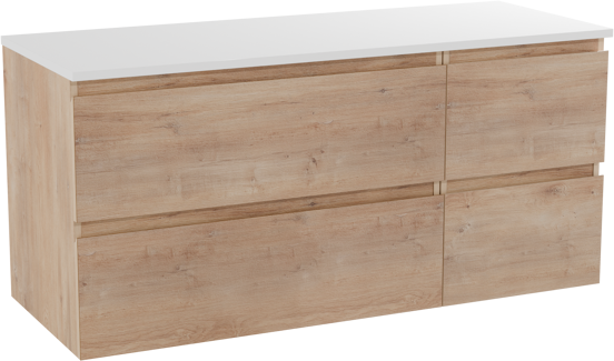 Linie Lado zwevend badkamermeubel 120 x 46 cm natuur eik met Lado dubbel tablet in composietmarmer glanzend wit
