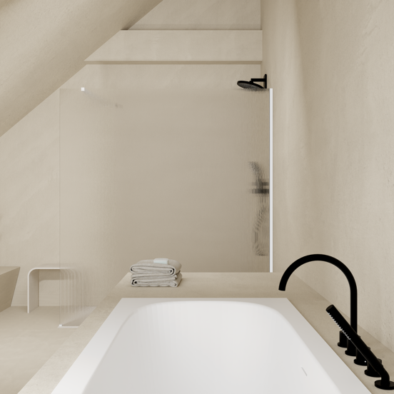 Balmani Modular inloopdouche: 180 x 200 cm, Ribs met coating, Mat witte profielen