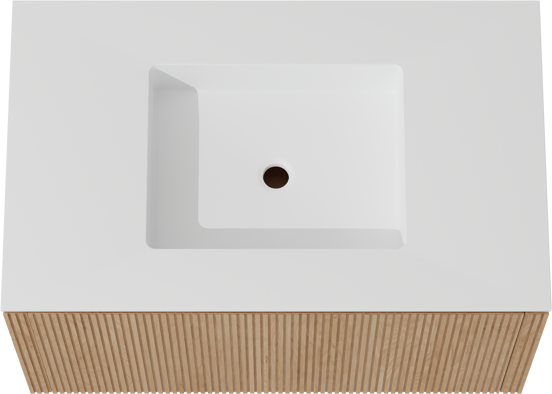 Balmani Eclips zwevend badkamermeubel 90 x 55 cm Natuur eik met Tablo Stretto enkele wastafel in Solid Surface mat wit, Verticale symmetrische rechte ribbel