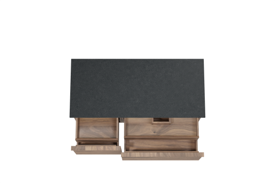 Balmani Forma meuble salle de bains suspendu 120 x 55 cm noyer américain avec Stretto tablette simple en granit noir, Nervure droite symétrique horizontale