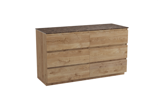 Balmani Lucida staand badkamermeubel 150 x 55 cm ruwe eik met Stretto enkel of dubbel tablet in marmer dark emperador