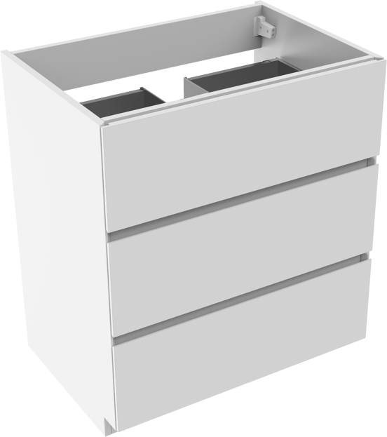 Storke Edge stehender Waschbeckenunterschrank: 75 x 52 cm, Weiß glänzend, 3 Schubladen