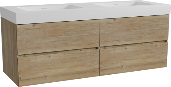 Storke Edge meuble salle de bains suspendu 150 x 52 cm chêne brut avec Mata High double vasque en solid surface blanc mat