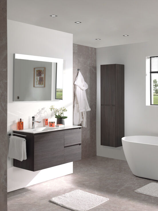 Storke Edge meuble sous-lavabo suspendu 100 x 46 cm asymétrique gauche chêne foncé 3 tiroirs