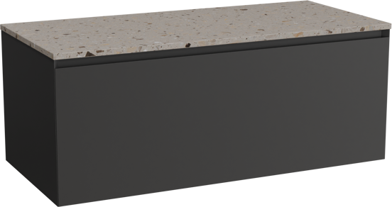 Balmani Idra meuble salle de bains suspendu 120 x 55 cm noir mat avec Stretto tablette simple ou double en terrazzo greige terrazzo