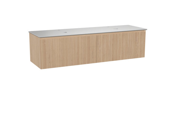 Balmani Fila meuble salle de bains suspendu 180 x 55 cm chêne naturel avec Facetta tablette double en solid surface blanc mat, Nervure droite symétrique verticale