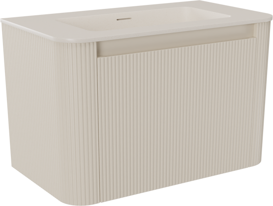 Storke Soft meuble salle de bains suspendu 80 x 46 cm Sand mat avec Mata Soft plan simple en Solid Surface beige granite, Nervure droite symétrique verticale