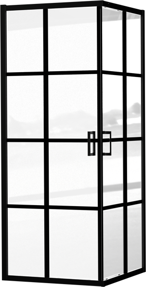 Luca Varess Vidor douchehoek met hoekinstap met 2 schuifdeuren 80 x 80 cm Square glas mat zwart profiel