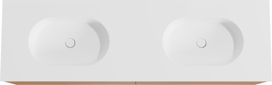 Balmani Mitra meuble salle de bains suspendu 180 x 55 cm teck avec Tablo Oval double vasque en solid surface blanc mat