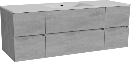 Storke Edge zwevend badmeubel 145 x 52 cm beton donkergrijs met Diva enkele wastafel in composietmarmer hoogglans wit