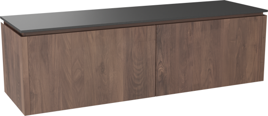 Balmani Eclips meuble salle de bains suspendu 180 x 55 cm Noyer américain avec Stretto tablette simple ou double en Granit noir