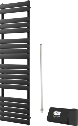 Vipera Vulcan enkele handdoekradiator 50 x 180 cm elektrische verwarming zwart mat zij- en middenaansluiting 800W, weerstand inbegrepen