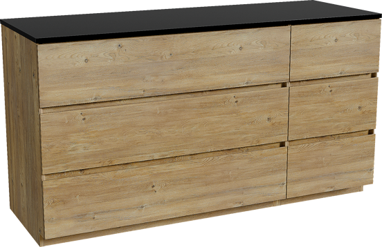 Storke Edge freistehendes Möbelstück Set: 150 x 52 cm, Rohe Eiche, mit Panton Einzel- oder Doppel Waschtischplatte, Pulverbeschichtetes MDF Schwarz matt