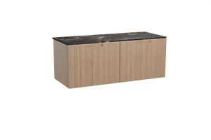 Balmani Adagio meuble salle de bains suspendu 135 x 55 cm chêne vieilli avec Stretto tablette simple ou double en marbre portoro gold