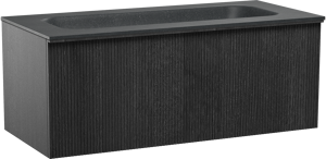 Balmani Forma zwevend badkamermeubel 120 x 55 cm zwarte eik met Tablo Arcato enkele wastafel voor 2 kraangaten in graniet zwart, Verticale symmetrische rechte ribbel
