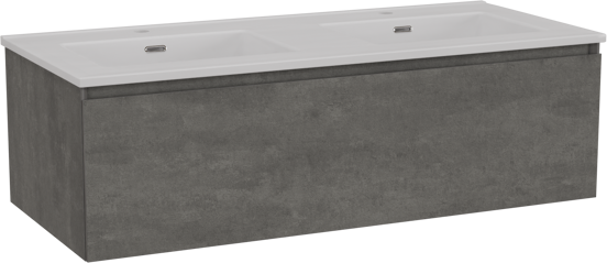 Storke Edge meuble salle de bains suspendu 120 x 52 cm béton gris foncé avec Kera double vasque en céramique blanc brillant