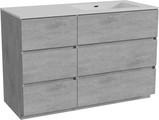 Storke Edge meuble salle de bains à poser 120 x 52 cm béton gris foncé avec Diva plan vasque asymétrique à droite en marbre composite blanc brillant