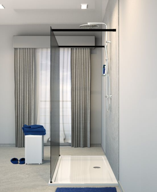 Balmani Modular Walk-In-Dusche mit freistehender Wand 180 x 200 cm, Rauchglas , Profil schwarz matt