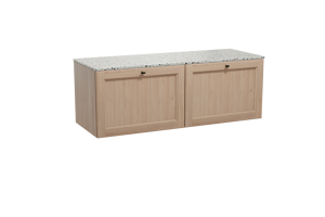 Balmani Lemon zwevend badkamermeubel 150 x 55 cm verweerde eik met Stretto enkel of dubbel tablet in mat wit/zwart terrazzo