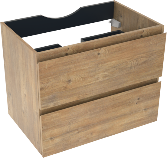 Linie Lado hängender Waschbeckenunterschrank: 70 x 46 cm, Eiche Natur, 2 Schubladen