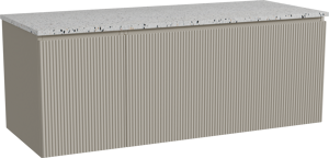 Storke Ribs meuble salle de bains suspendu 130 x 52 cm soie grise avec Tavola tablette simple ou double en blanc/noir mat terrazzo, Nervure droite symétrique verticale