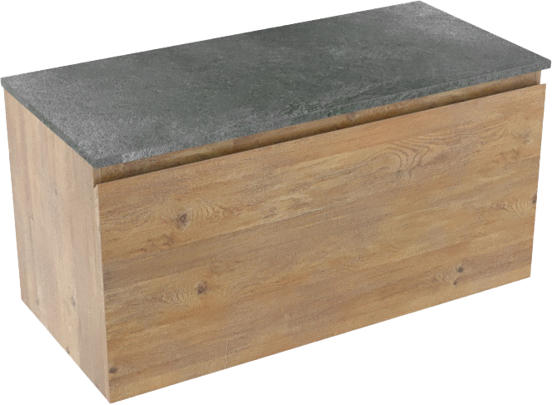 Linie Lado meuble salle de bains suspendu 100 x 46 cm chêne naturel avec Lado tablette simple ou double en mélaminé ardoise gris