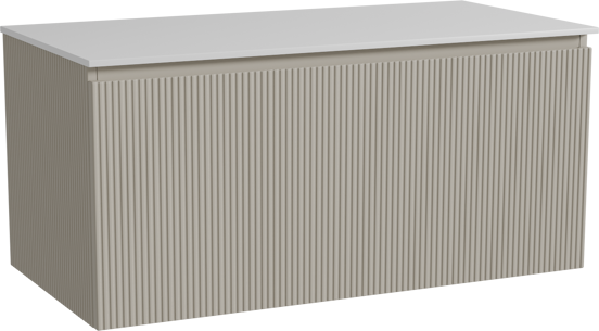 Storke Ribs zwevend badkamermeubel 105 x 52 cm zijdegrijs met Tavola enkel tablet in solid surface mat wit, Verticale symmetrische rechte ribbel