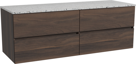 Storke Edge meuble salle de bains suspendu 150 x 52 cm noyer avec Tavola tablette simple ou double en blanc/noir mat terrazzo