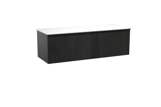 Balmani Forma meuble salle de bains suspendu 150 x 55 cm chêne noir avec Stretto tablette simple ou double en solid surface blanc mat, Nervure droite symétrique verticale