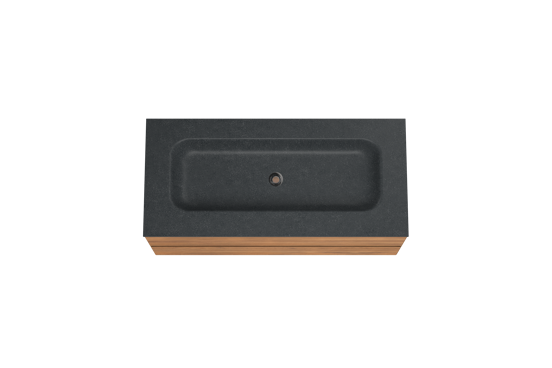 Balmani Mitra meuble salle de bains suspendu 120 x 55 cm teck avec Tablo Arcato lavabo simple pour 2 trous de robinet en granit noir