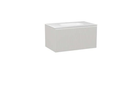 Balmani Fila meuble salle de bains suspendu 90 x 55 cm blanc mat avec Tablo Oval plan simple en solid surface blanc mat, Nervure droite symétrique verticale