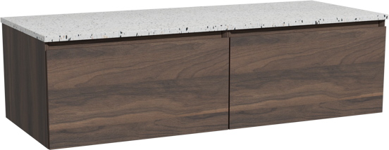 Storke Edge meuble salle de bains suspendu 130 x 52 cm noyer avec Tavola tablette simple ou double en blanc/noir mat terrazzo