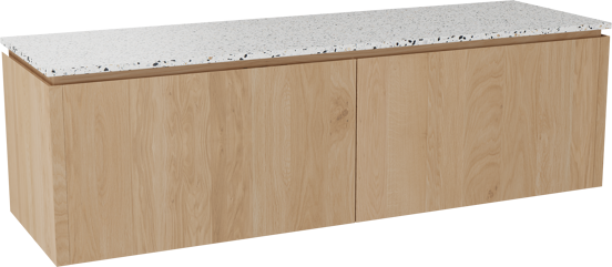 Balmani Eclips meuble salle de bains suspendu 180 x 55 cm Chêne naturelle avec Stretto tablette simple ou double en Bianco Nero Terrazzo