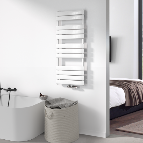 Vipera Vulcan enkele handdoekradiator 50 x 120 cm centrale verwarming glanzend wit zij- en middenaansluiting 673W