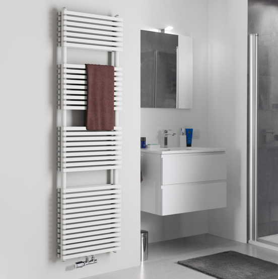 Vipera Vesuvio sèche-serviettes double 50 x 180 cm chauffage électrique blanc brillant raccordements latéral et central possibles 2.125W, résistance incluse
