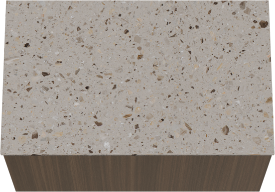 Balmani Sfera hängendes Möbelstück Set: 90 x 55 cm, Eucalyptus, mit Stretto Einzel Waschtischplatte, Terrazzo in Greige