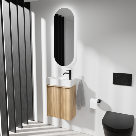 Balmani Forma zwevend toiletmeubel 42 x 21 cm natuur eik met Dama wastafel in matte Solid Surface
