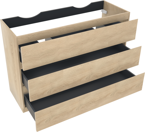 Linie Lado meuble sous-vasque a poser 120 x 46 cm chêne blanc 3 tiroirs 2 découpés de siphon